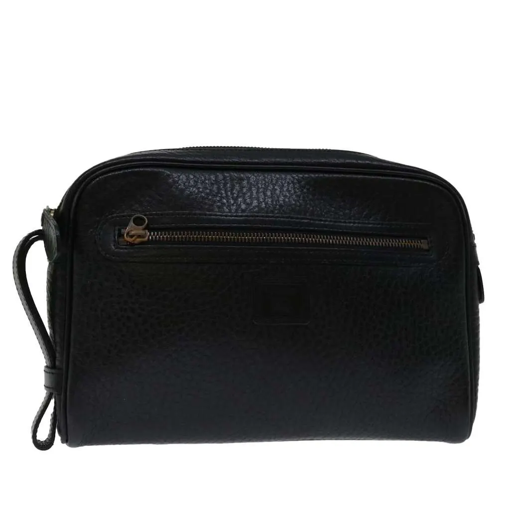 Burberry Zip Clutch Black Leather Good - Front View