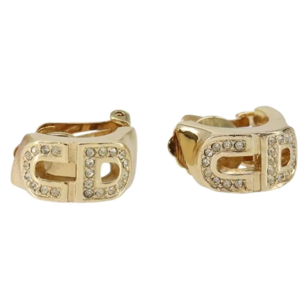Dior Vintage CD Clip-On Earrings Gold Metal Good - Front View