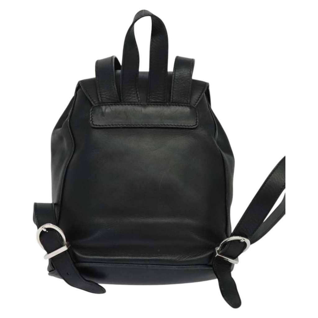 Salvatore Ferragamo Gancini Flap Drawstring Backpack Black Leather Good condition - Back View