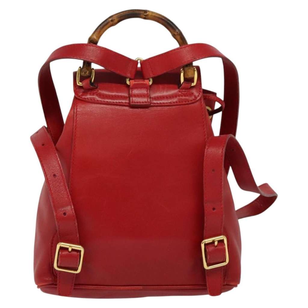 Gucci Vintage Bamboo Backpack Red Leather Fair condition - Back View