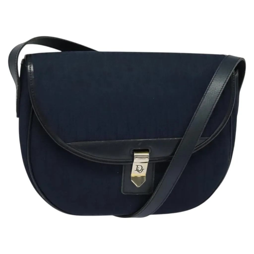 Dior Vintage Trotter Shoulder Bag Navy Canvas Good - Front View