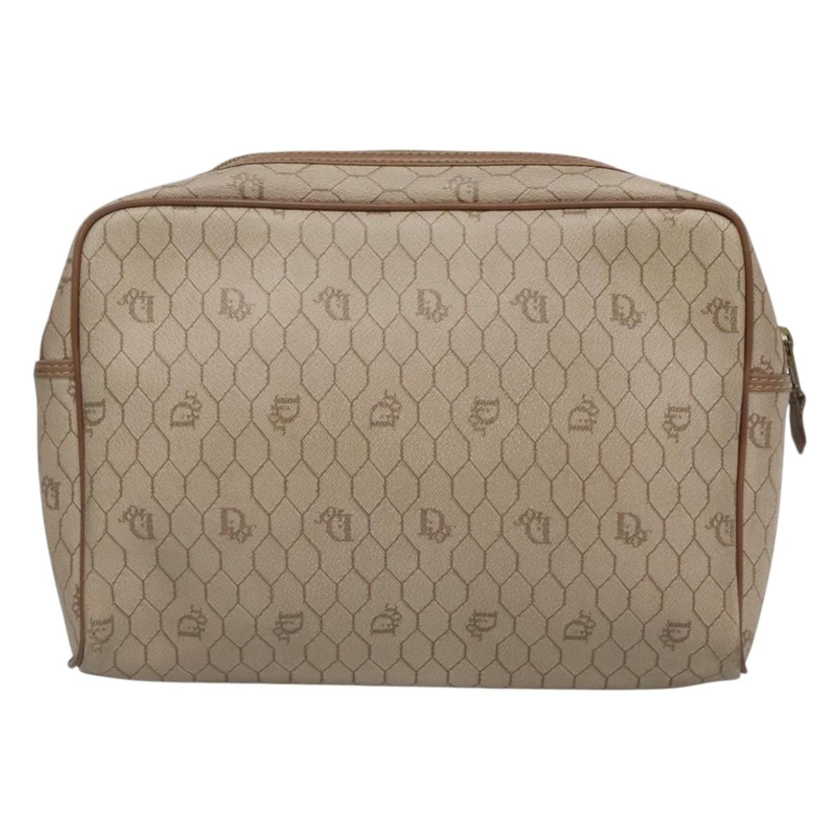 Christian Dior Vintage Honeycomb Zip Pouch Beige Canvas Good condition - Back View