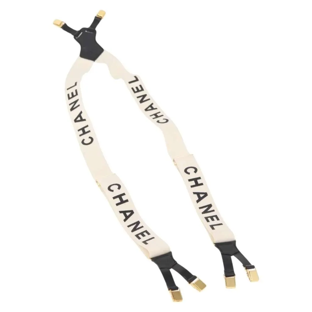 Chanel Logo Suspenders White Canvas Good - Front View