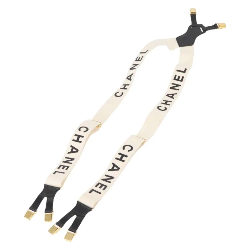 Chanel Logo Suspenders White Canvas Good - Back View