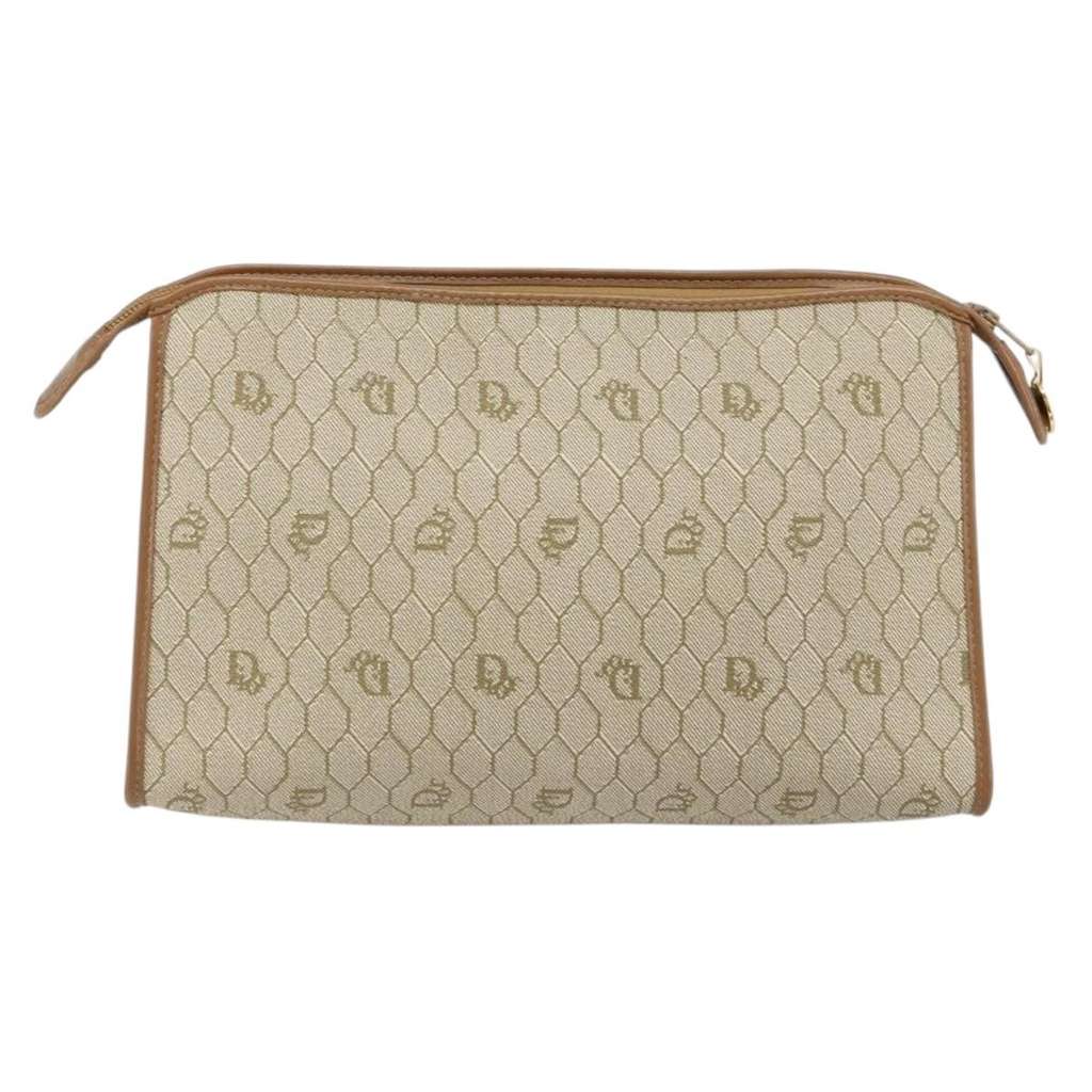 Christian Dior Vintage Honeycomb Zip Pouch Beige Canvas Good condition - Back View