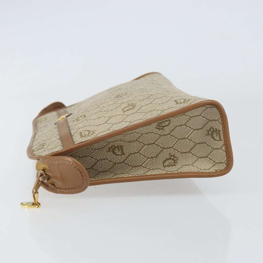 Christian Dior Vintage Honeycomb Zip Pouch Beige Canvas Good condition - Model View