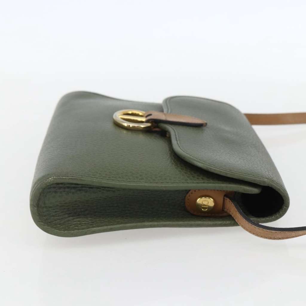 Christian Dior Vintage CD Flap Shoulder Bag Khaki Leather Good condition - Inside View