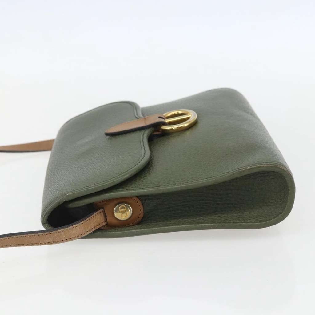 Christian Dior Vintage CD Flap Shoulder Bag Khaki Leather Good condition - Model View