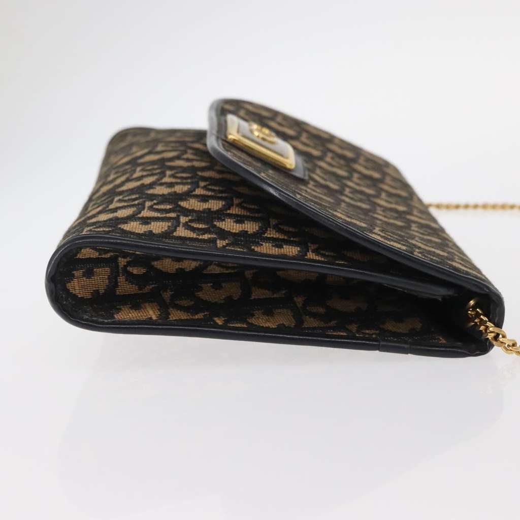 Christian Dior Vintage CD Chain Flap Shoulder Bag Navy Canvas Good condition - Inside View