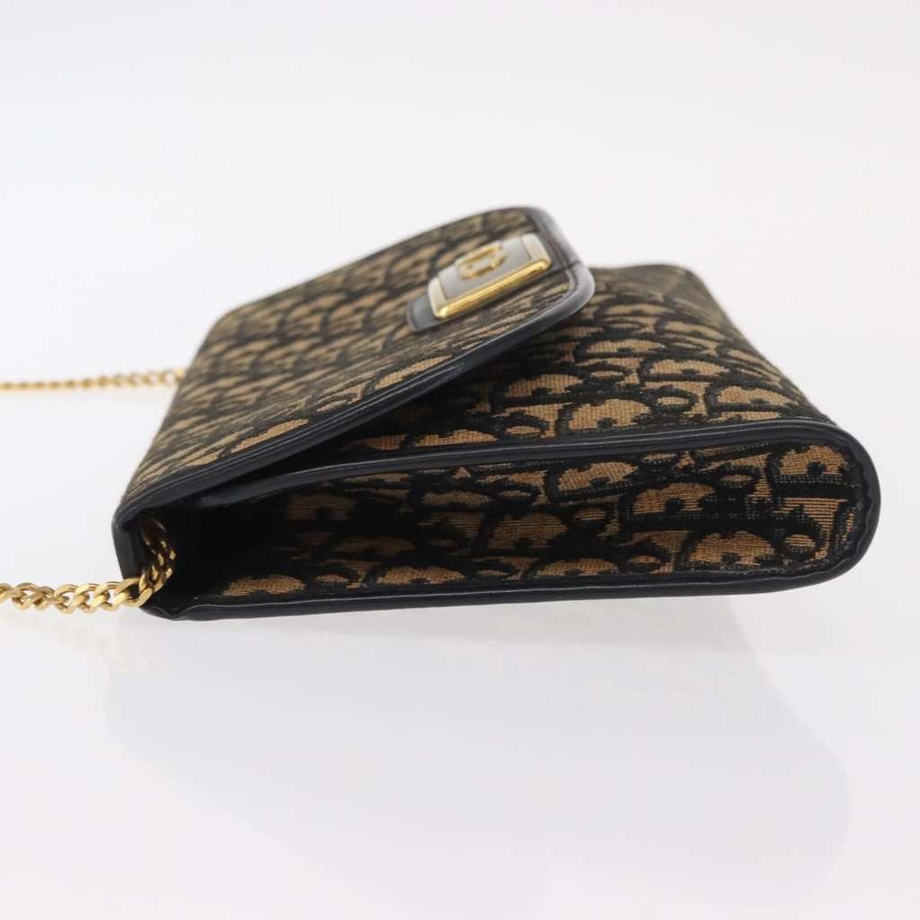 Christian Dior Vintage CD Chain Flap Shoulder Bag Navy Canvas Good condition - Model View