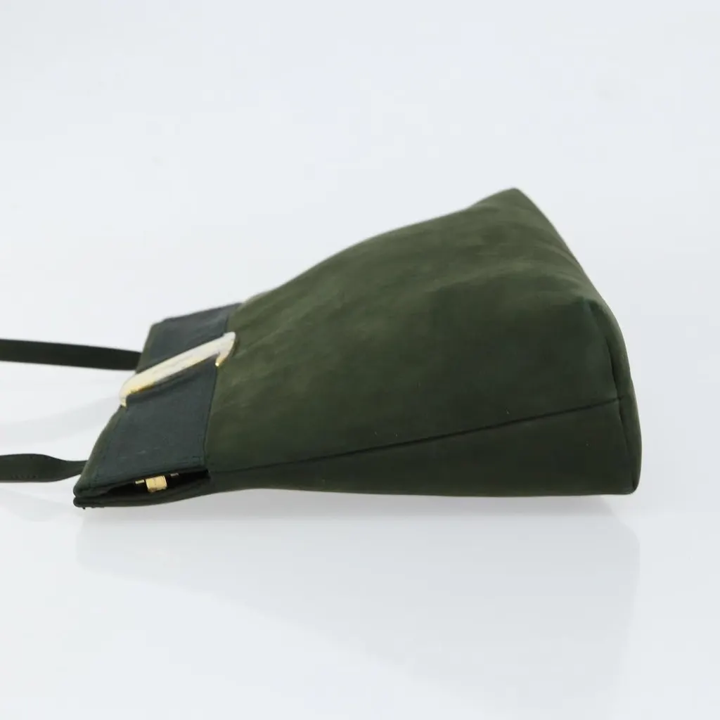 Salvatore Ferragamo Vala Shoulder Bag Khaki Suede Good - Model View