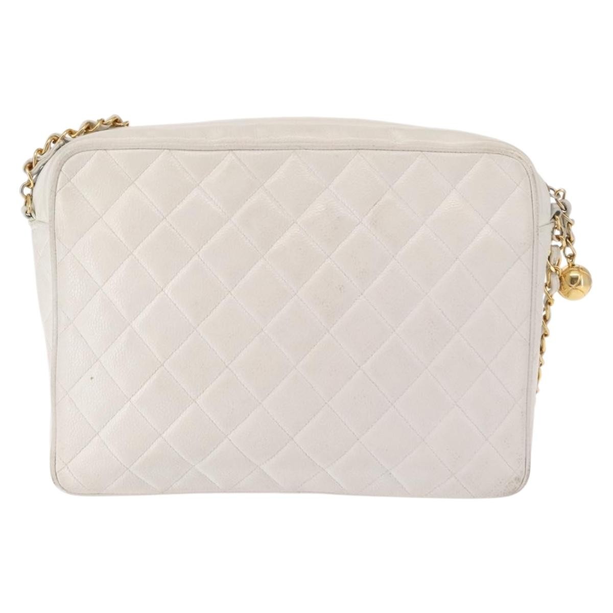Chanel Vintage Front Pocket Camera Shoulder Bag White Leather Good condition - Back View