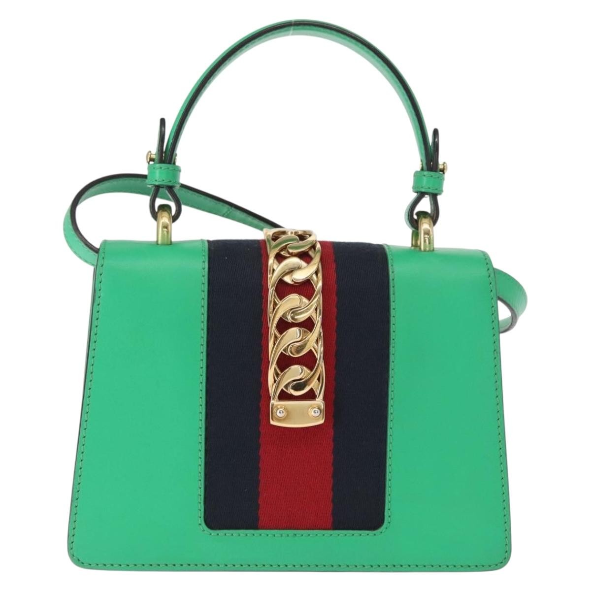 Gucci Sylvie Top Handle Bag Green Leather Good condition - Back View