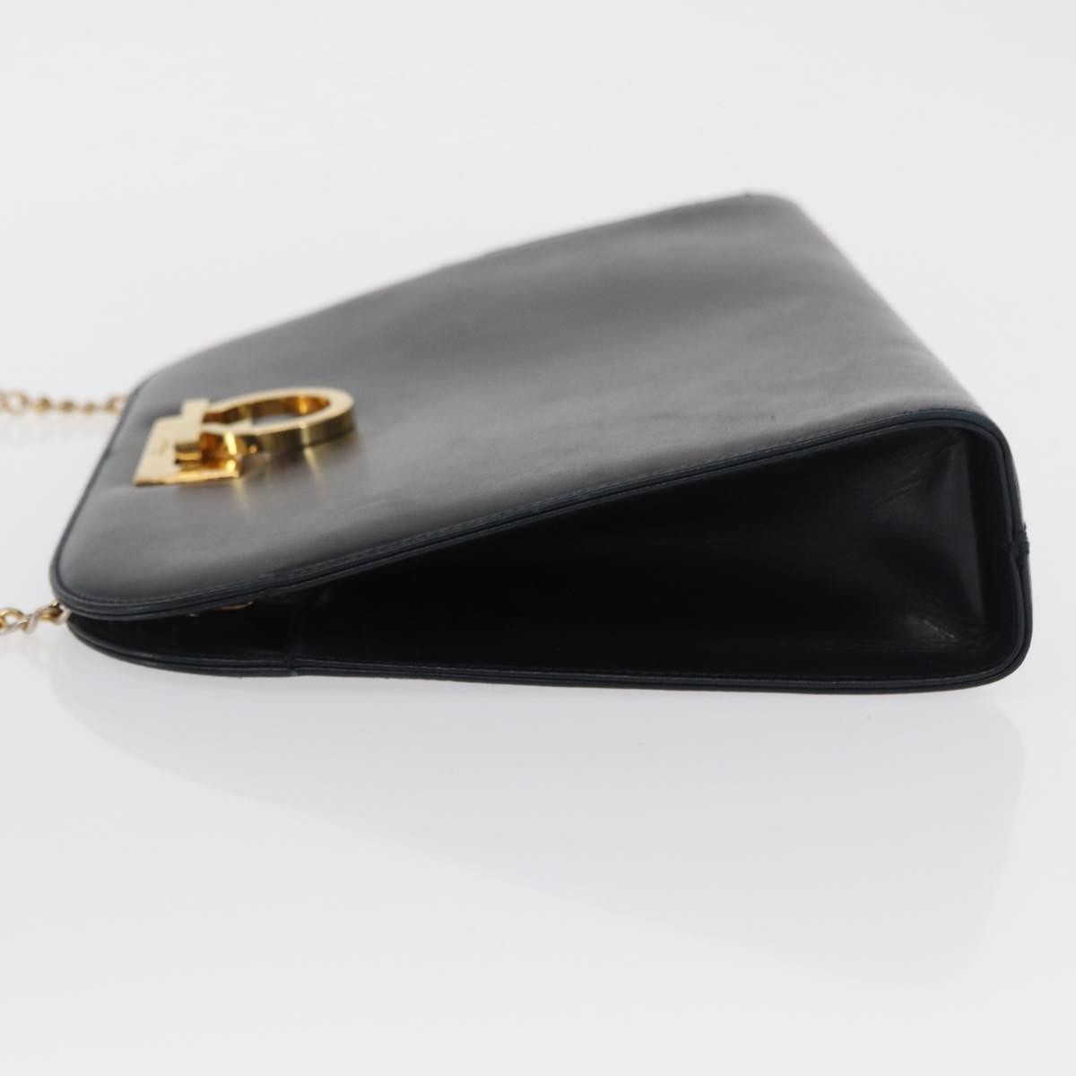 Salvatore Ferragamo Vintage Gancini Chain Shoulder Bag Navy Leather Good condition - Model View