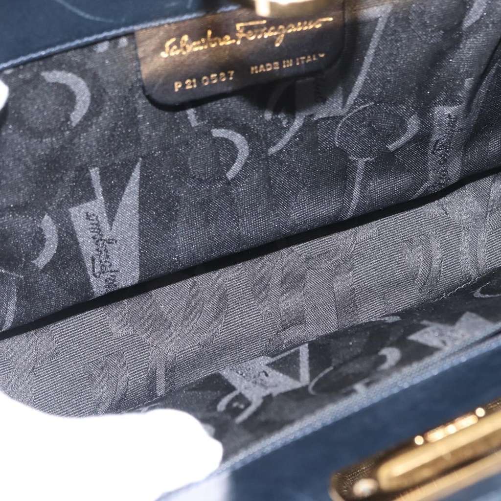 Salvatore Ferragamo Vintage Gancini Chain Shoulder Bag Navy Leather Good condition - Box View