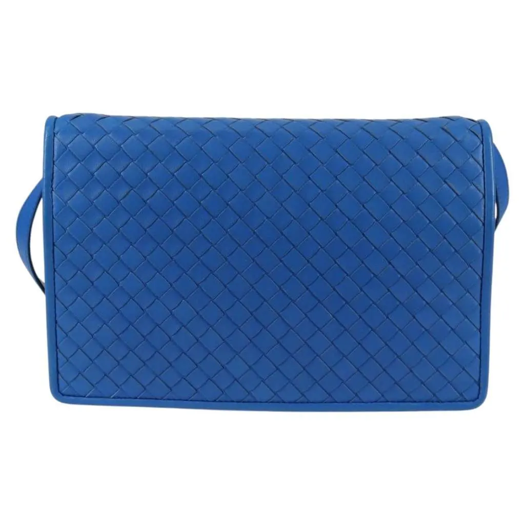 Bottega Veneta Vintage Double Compartment Flap Bag Blue Leather Good - Back View