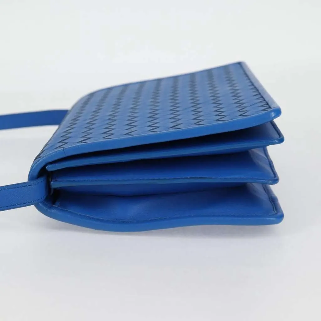 Bottega Veneta Vintage Double Compartment Flap Bag Blue Leather Good - Inside View