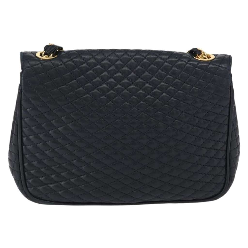 Bally Vintage Chain Shoulder Bag Navy Leather Good condition - Back View