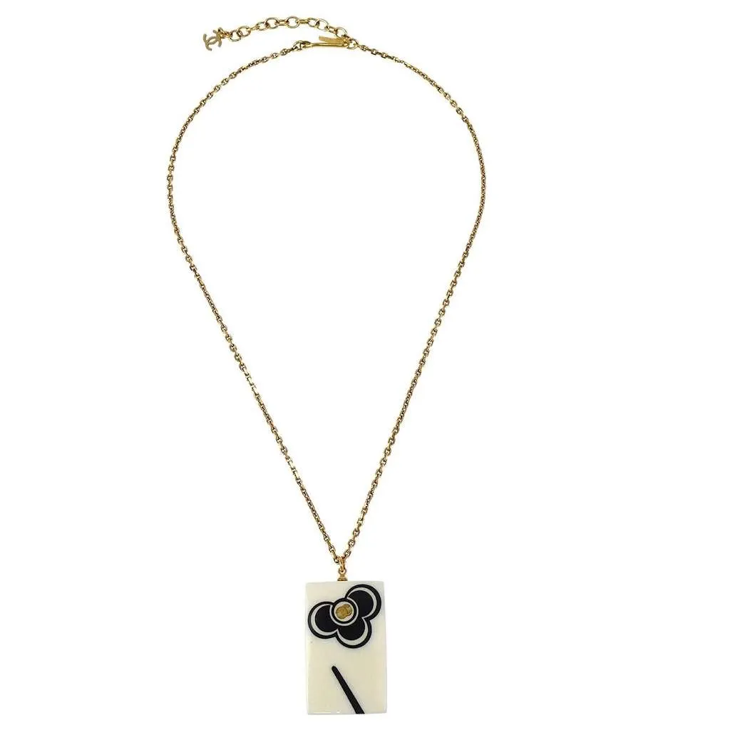 Chanel Vintage CC Rectangular Pendant Necklace Gold Good - Front View