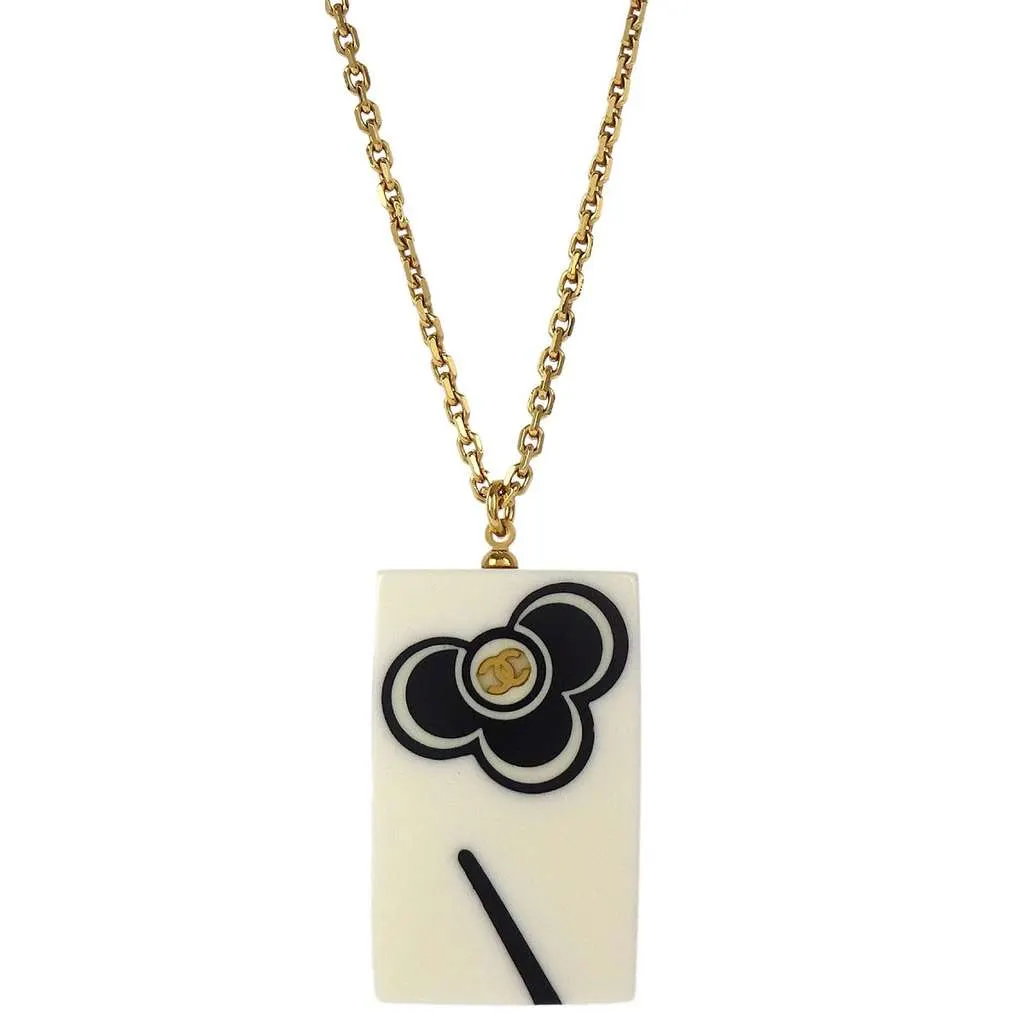 Chanel Vintage CC Rectangular Pendant Necklace Gold Good - Back View