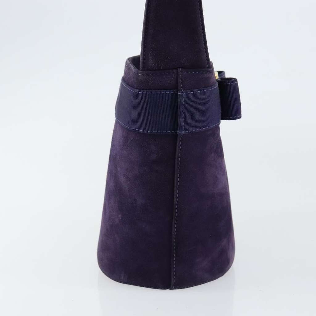 Salvatore Ferragamo Vara Bow Top Handle Bucket Bag Purple Suede Good condition - Model View
