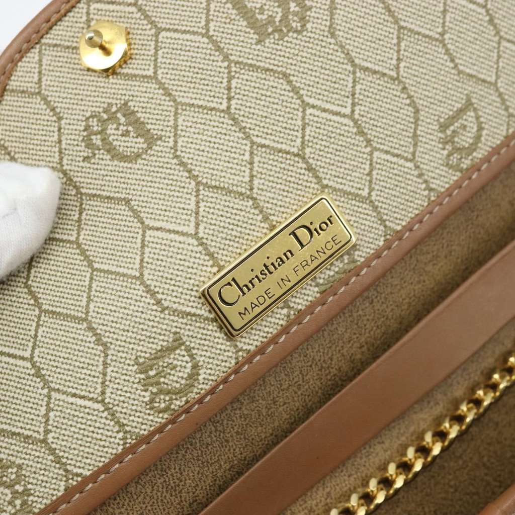 Christian Dior Vintage Honeycomb chain Beige Canvas Good condition - Box View