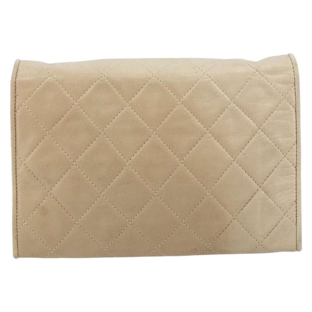 Chanel Vintage Full Flap Bag Beige Leather Fair condition - Back View