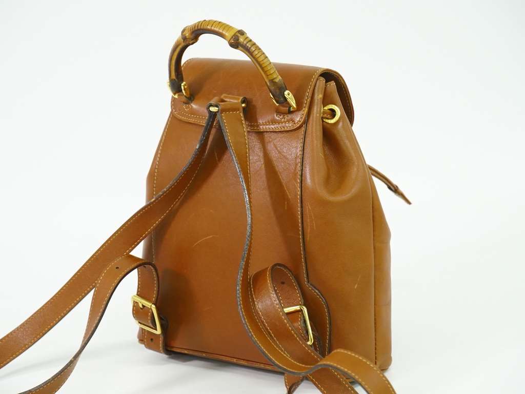 Gucci Vintage Bamboo Backpack Brown Leather Good condition - Back View