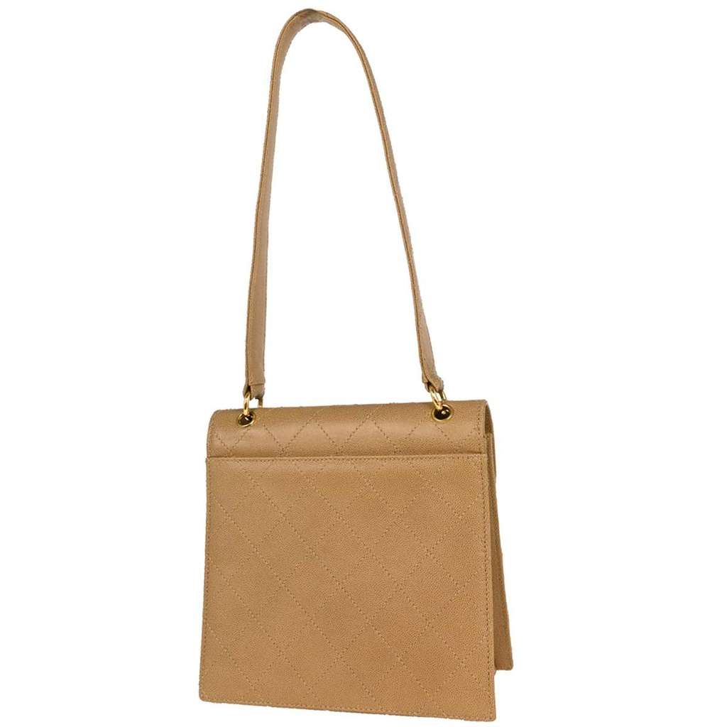 Chanel Vintage Top Handle Flap Bag Beige Leather Good condition - Back View