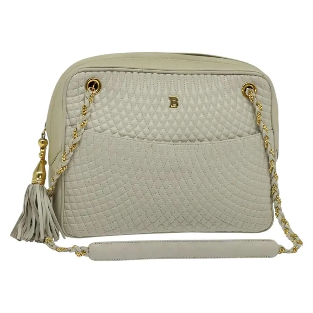 Bally Vintage Chain Shoulder Bag Beige Leather Good - Front View