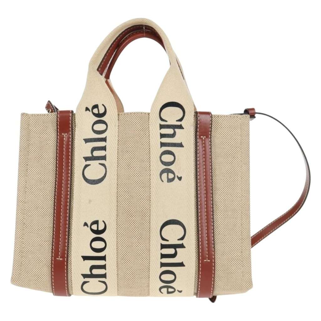 Chloe Woody Convertible Tote Beige Canvas Good condition - Back View