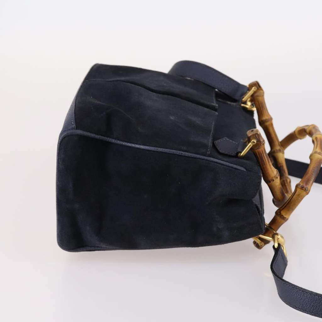 Gucci Vintage Bamboo Front Pocket Tote Navy Suede Good condition - Inside View