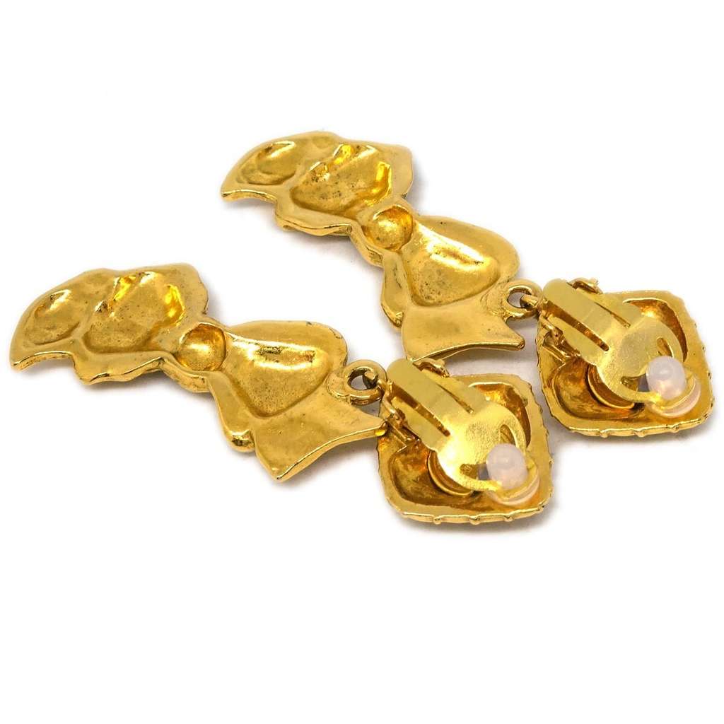 Chanel CC Rhombus Clip-On Earrings Gold Good condition - Back View