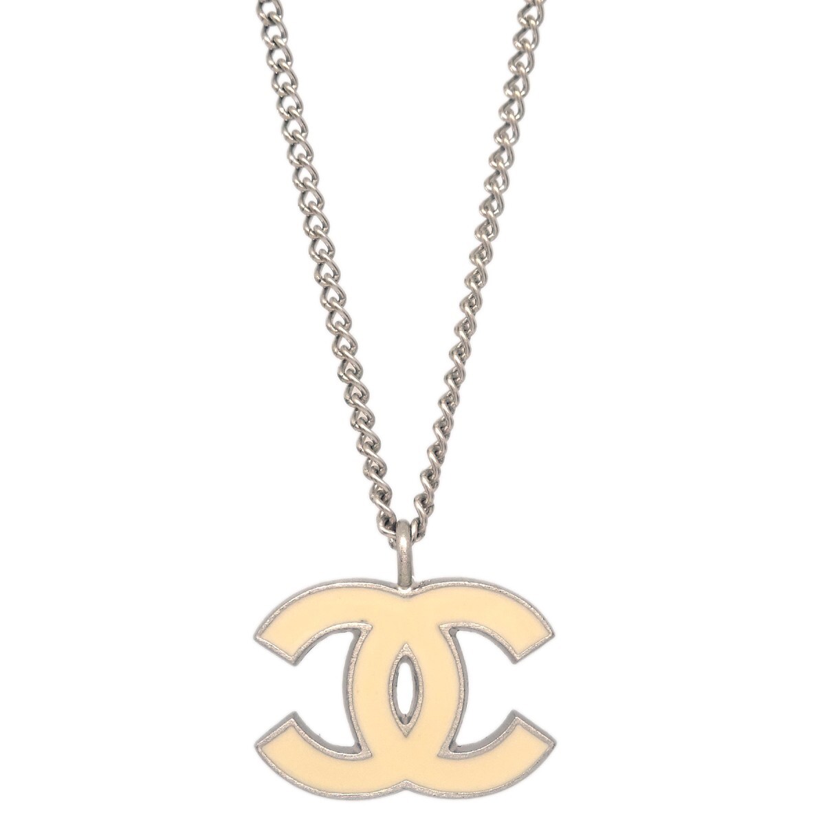 Chanel CC Logo Pendant Necklace Silver Good condition - Back View