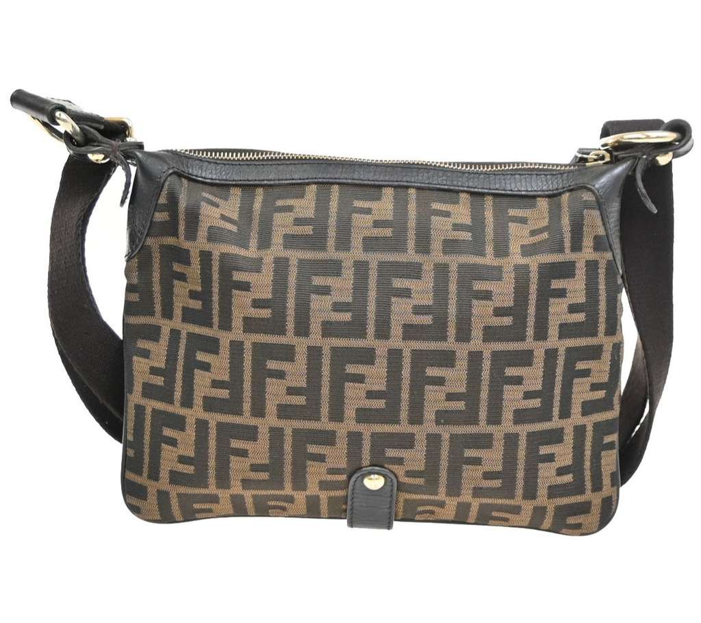 Fendi Chef Zip Crossbody Bag Brown Canvas Good condition - Back View