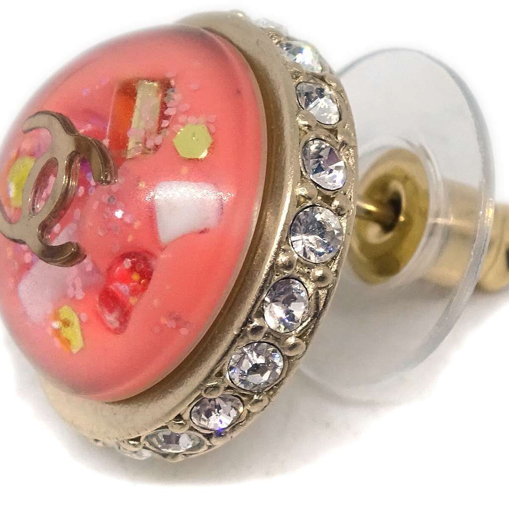 Chanel CC Logo Button Stud Earrings Pink Plastic Good condition - Back View