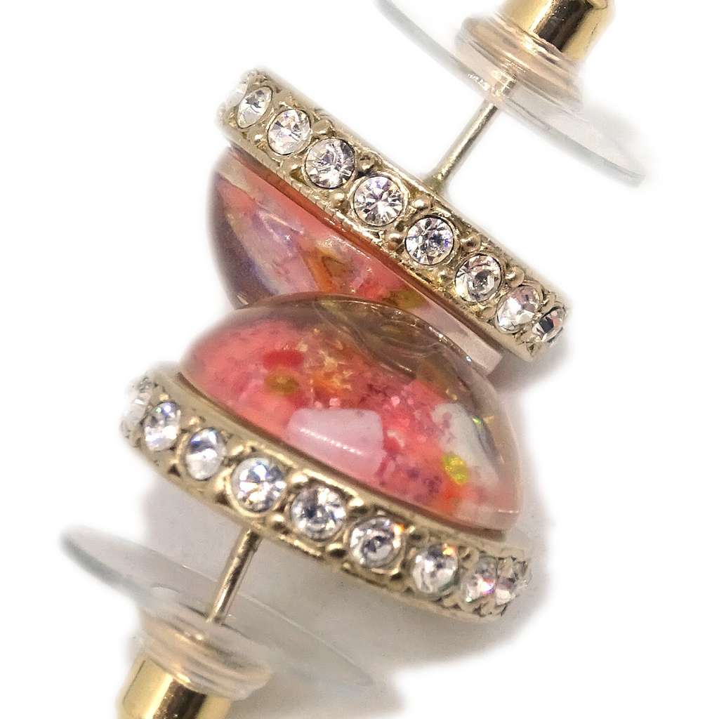 Chanel CC Logo Button Stud Earrings Pink Plastic Good condition - Inside View