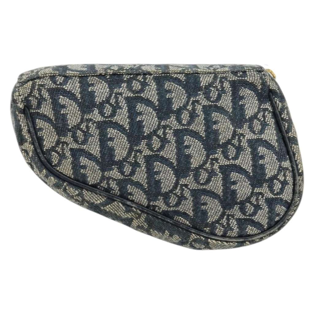 Christian Dior Vintage Saddle Coin Purse Blue Canvas Good condition - Back View