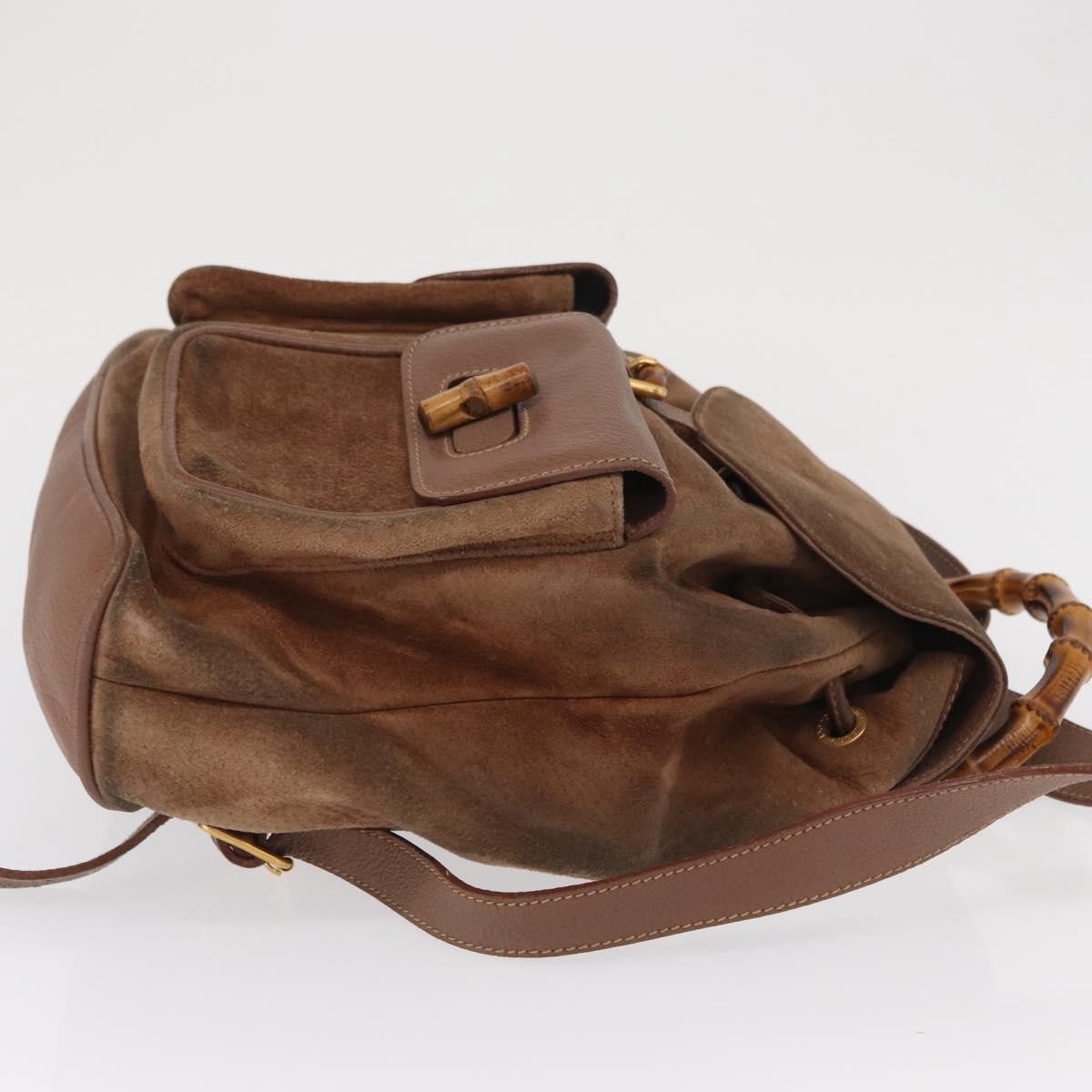 Gucci Vintage Bamboo Backpack Brown Suede Fair condition - Inside View