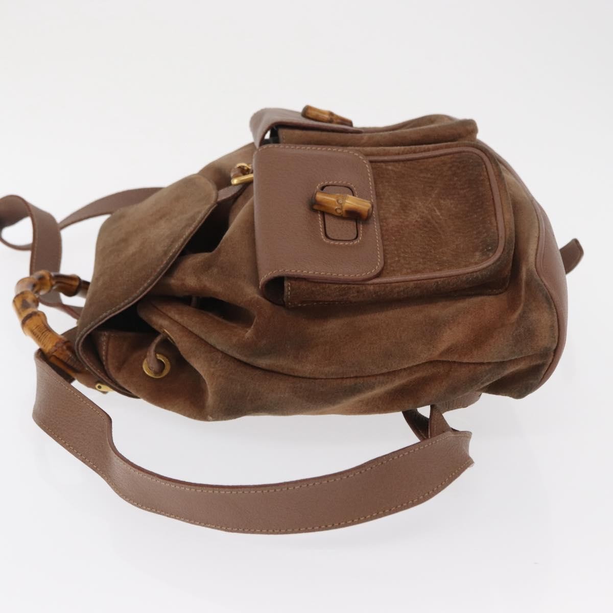 Gucci Vintage Bamboo Backpack Brown Suede Fair condition - Model View