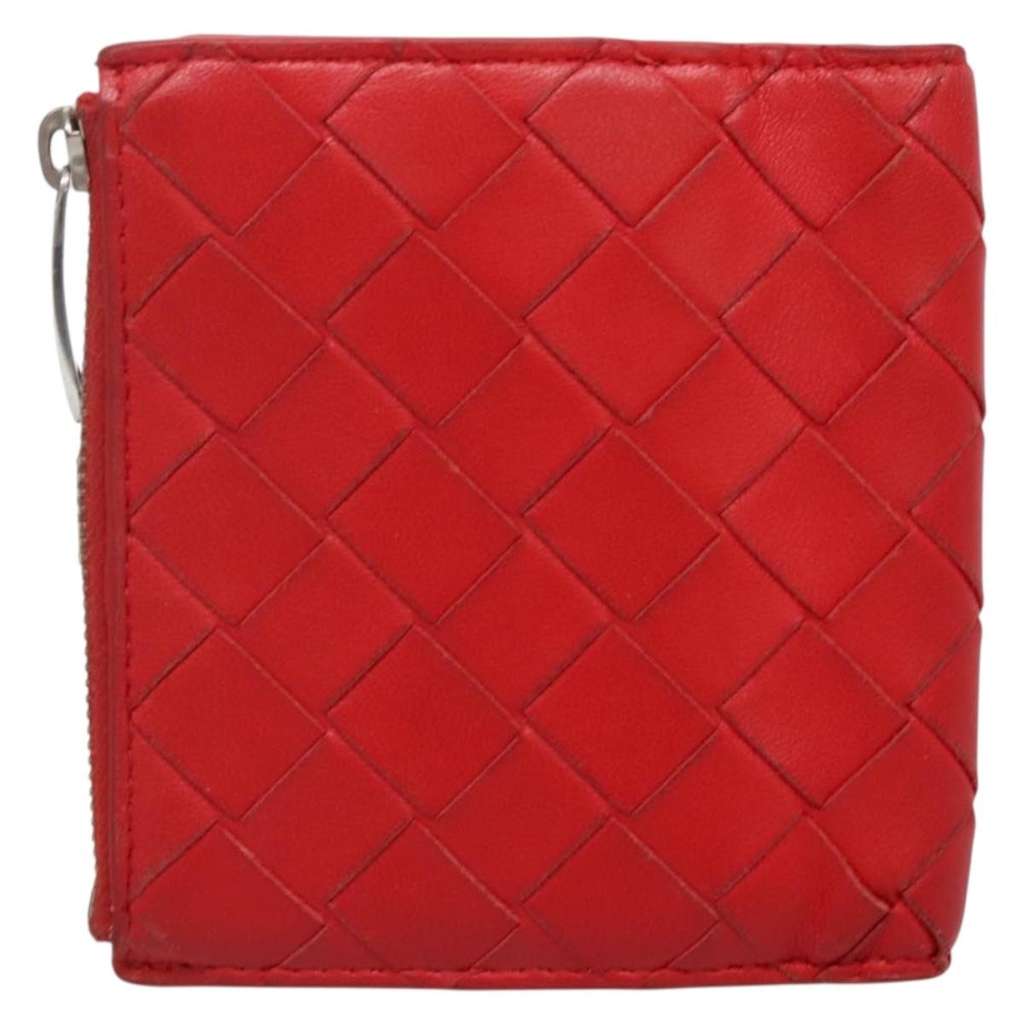 Bottega Veneta Bifold Coin Pocket Card Holder Red Leather Good condition - Back View