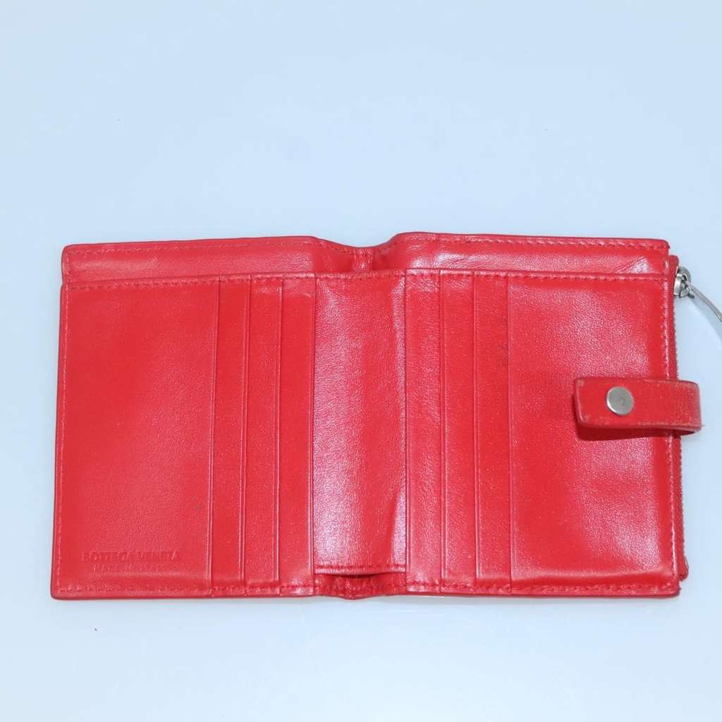 Bottega Veneta Bifold Coin Pocket Card Holder Red Leather Good condition - Box View