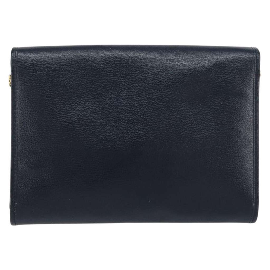 Christian Dior Vintage Chain Flap Shoulder Bag Navy Leather Good condition - Back View