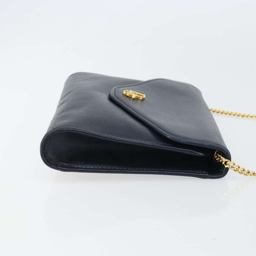 Christian Dior Vintage Chain Flap Shoulder Bag Navy Leather Good condition - Inside View