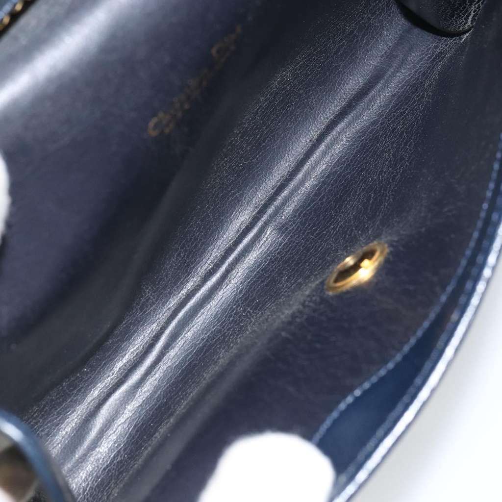 Christian Dior Vintage Chain Flap Shoulder Bag Navy Leather Good condition - Box View