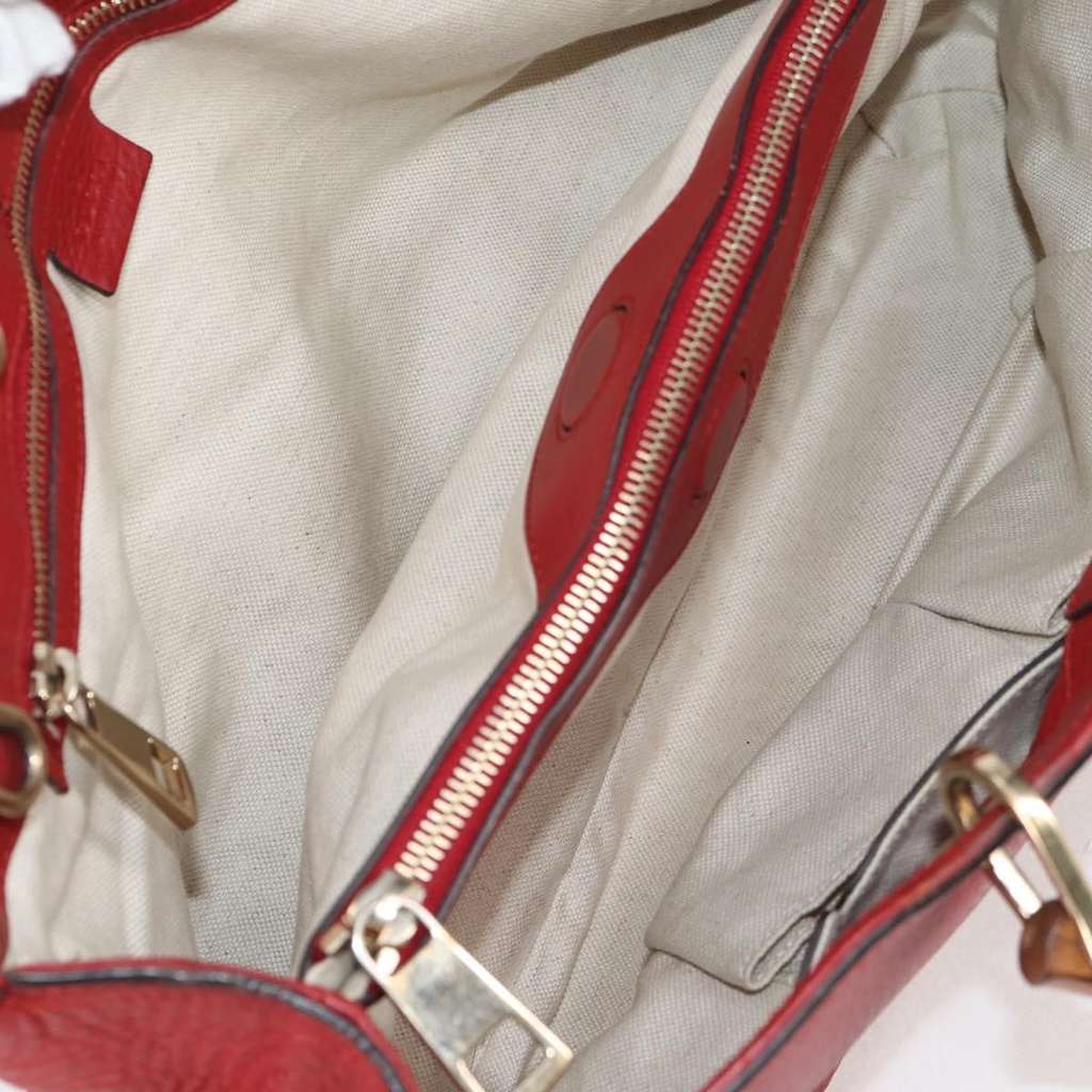 Gucci Bamboo Shopper Tote Red Leather Good condition - Box View