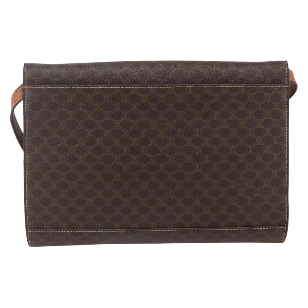 Celine Vintage Macadam Circle Logo Shoulder Bag Brown Canvas Good condition - Back View