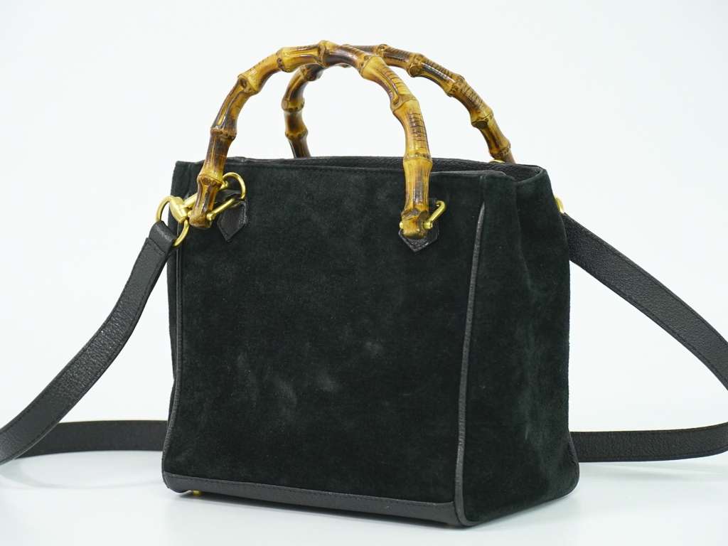 Gucci Vintage Bamboo Handle Bag Black Suede Fair condition - Back View
