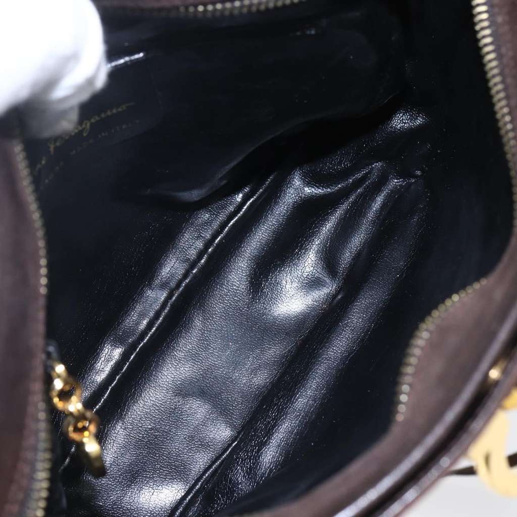 Salvatore Ferragamo Gancini Shoulder Bag Brown Suede Good condition - Box View