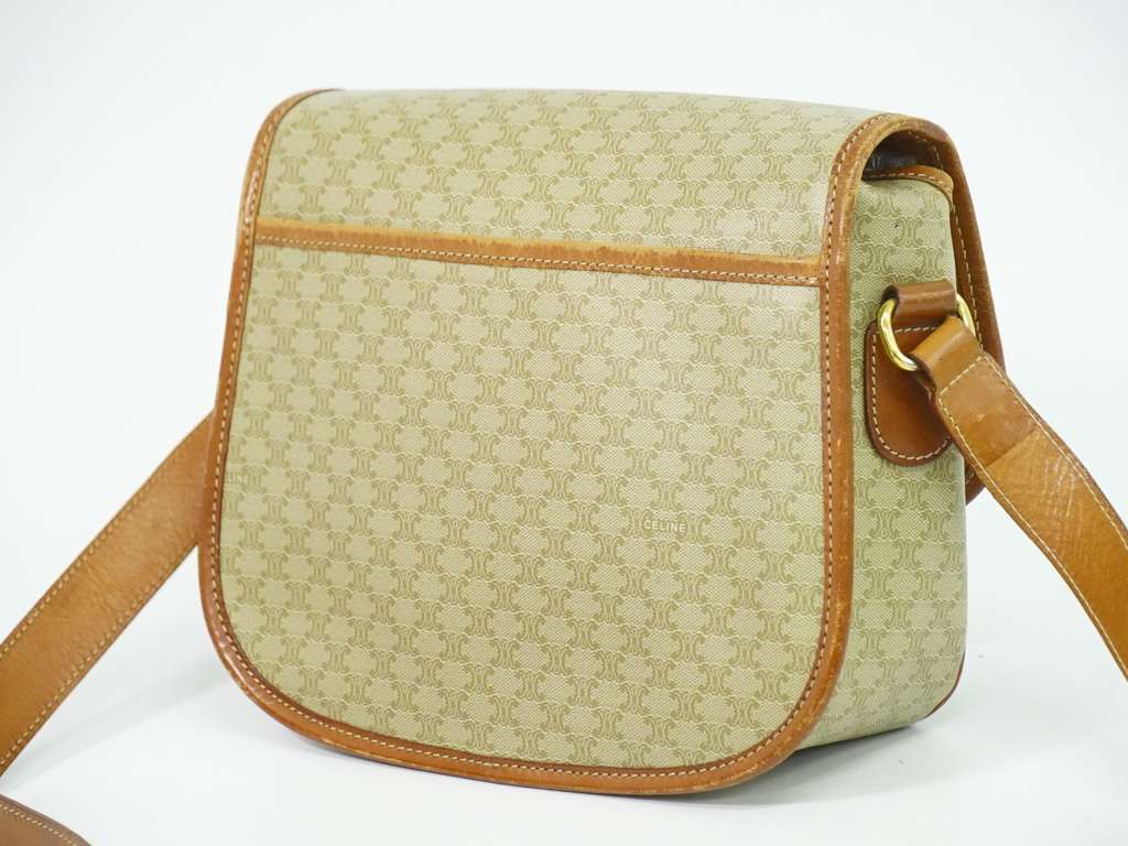 Celine Vintage Macadam Shoulder Bag Beige Canvas Fair condition - Back View